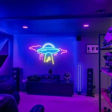 Large UFO Neon Sign, Spaceship LED Light for Bedroom Game Room Wall Decor | Sci- picture