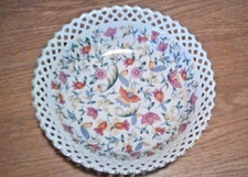 Vintage Pink Floral Bowl with Gold Trimmed Lattice-Signed Germany # 37 8 in picture