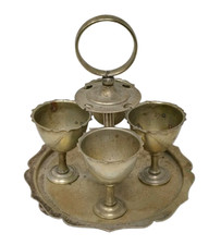 Antique VTG EPNS Silver Plated Egg Cruet Set Egg Cup Serving Stand Tray Caddy picture