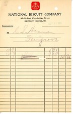 1911 antique NATIONAL BISQUIT CO RECEIPT Detroit Michigan NABISCO confections picture