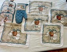 Vintage Marmalade Geese Kitchen Linen Lot 9pc Potholders Mitt Towels Country picture