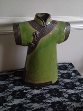 Vintage Green Chinese Imperial Robe Dress Ceramic Vase picture