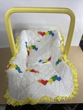 Vintage 80s Century Infant Rocker Carrier Rainbow Hearts WORKING MUSIC BOX DOLL picture