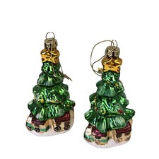 2 Blown Glass Ornaments Snow-Tipped Christmas Trees 4.25