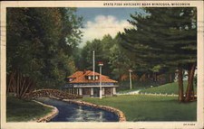 Minocqua Wisconsin WI State Fish Hatchery c1930s-40s Linen Postcard picture