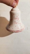 Vintage Homemade Red Christmas Holly Joy Angel Bell Porcelain Ornament picture