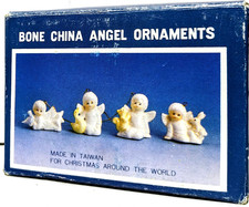 Bone China Angel Ornaments - Set of 4 - Christmas Hanging Decor - Box - Vintage picture