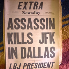 Newsday Extra Edition Newspaper Nov 22, 1963 Assassin Kills JFK in Dallas picture