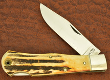 VINATGE ALCAS MADE IN USA AWESOME STAG HUGE JUMBO BULLET TRAPPER KNIFE (36717) picture