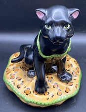 Vtg Lynn Chase Limited Ed Black Panther Sitting on Pillow Porcelain Figurine picture