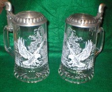 EAGLE DESIGN GLASS BEER STEIN FIYE ITALY SET OF 2 SOLD AS IS picture