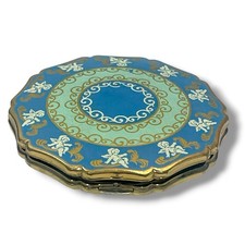 Vintage Stratton Enamel Compact Gilded Powder Case Cherubs Scroll Rococo Revival picture