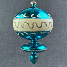 VTG Mercury Glass Finial Christmas Ornament Teardrop Atomic Glitter Turquoise picture