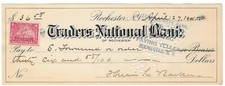 1901 Check, The Traders National Bank of Rochester, New York, Revenue Stamp picture