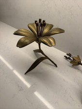 Vintage Hollywood Regency MCM brass Lotus flower Ashtray Removable Petals picture