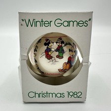Schmid Disney 1982 Winter Games Round Christmas Ornament Mickey Mouse With Box picture