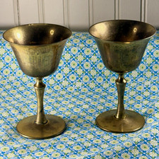 Set of 2 Brass Metal Chalice Goblet Cups deUberti Italy Vintage Decor Crafts picture