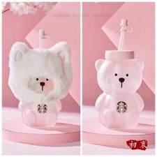 New 2021 China Starbucks Pink Sakura Cat Cap Bear 19oz Glass Straw Cup Tumbler picture