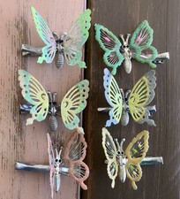 1990s Y2K Lot of 6 Silver Tone Butterfly Hair Clips~Sparkle Flutter Wire Glitter picture
