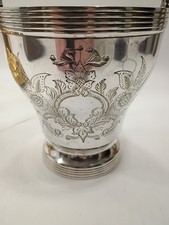 Vintage Etched Floral Silver Plated Bronze Basket Ice Bucket Chaldean England picture