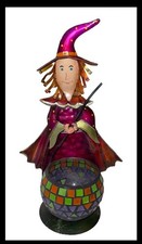 Fun Vintage 12” Metal ￼Halloween Witch And Cauldron Figurine/Candle Holder  picture