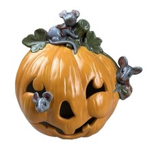 Vintage 1982 Ceramic Halloween Jack O Lantern Pumpkin Light Mice Mouse Decor picture