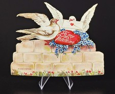 Vintage 1927 Die Cut Valentine Card Love Birds Heart Printed Germany picture