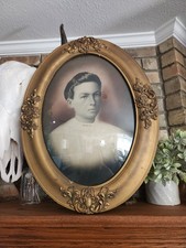 Antique Oval Picture Frame Convex Bubble Glass Ornate 25” By 18” Female Picture picture