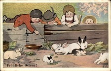 Easter Children with Rabbits Animals E.D. c1900s-10s Vintage Postcard picture