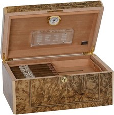 Humidor Supreme Solerno Medium Cigar Humidor Box, Rustic Burl Wood & Maple Inlay picture
