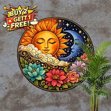 Celestial Sun Moon Swirl Art Metal Sign Vintage Celestial Wall Decor 8x8 picture