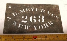 Vintage 1890s A. E. Meyer & Co New York Advertising Brass? Crate Stencil Rare picture