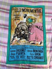 Spanish Bullfighter Plaza De Toros Monumental Vtg Souvenir Scarf Poster Matador picture