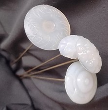 4 Large Antique White Opalescent Glass HAT PINS ~ Victorian Hatpins picture