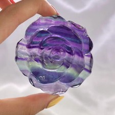 1PC Natural Carved Rainbow Fluorite flower Quartz Crystal Reiki Healing decor picture