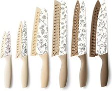 12-Pc Floral Knife Set: Stainless Steel, Nonstick, Sharp, White picture