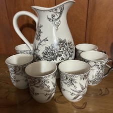 222 Fifth Adelaide Grey and White 96 Oz Pitcher 10409535 with  6 cups picture