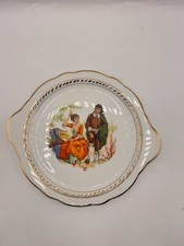 Vintage Porcelain Serving Plate Romantic Couple Scene Gold Trim Handled Dish picture
