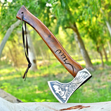 Viking Valkyrie Axe Norse Mythology Engraved Hatchet Warrior Maiden picture