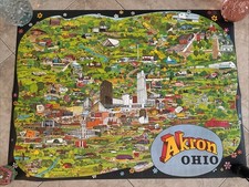 Vintage Akron Ohio Cartoon City Map Blossom WAKR Chrysler Kosar’s Cathedral Etc picture