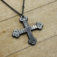 Vintage Philip Crangi 14k Gold and Blackened Steel Cross Pendant on Silver Chain picture