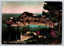 Vintage Sestri Levante Italy La Penisola Hand-Colored Postcard Fotocelere Torino picture