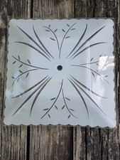 Vintage 13” Square Glass Ceiling Light Fixture Shade Mid Century Grass Pattern picture