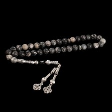 The Seeker’s Misbaha: Black Network Stone - 33 Beads, 10mm picture