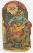 Bi-Fold Sitting On Santas Lap Christmas Bells Worcester Mass 1880's Trade Card picture