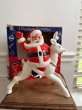 Vintage 50s Starlite Plastic Santa Claus Reindeer Christmas Decoration with Box picture