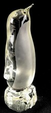 Penguin Figurine, Glass With Frosted Front, Paperweight 5 1/2”X 2” VGC picture