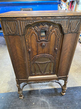 Vintage Wood Floor Console Tube Radio Cabinet w/ Tube Chassis picture