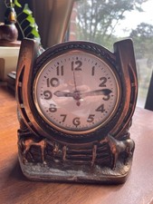 Vintage Sessions Cast Horses With Horseshoe Mantle Clock Works picture
