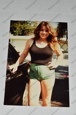outdoor candid busty curvy redhead woman in shorts 1980's VINTAGE PHOTOGRAPH  Rn picture